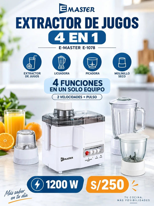 Extractor de Jugos 4 en 1 E-MASTER E-1078 – 1200W