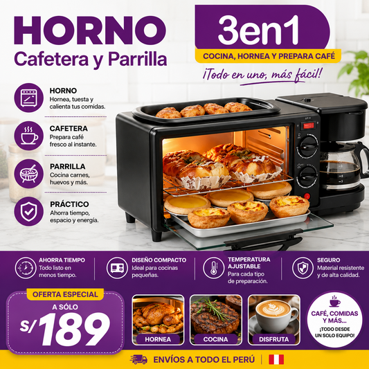 Horno 3en1 (Horno, Cafetera y Parrilla)